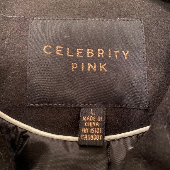 Chic Celebrity Pink Black Wool Blend Peacoat - Size L - Picture 8 of 9
